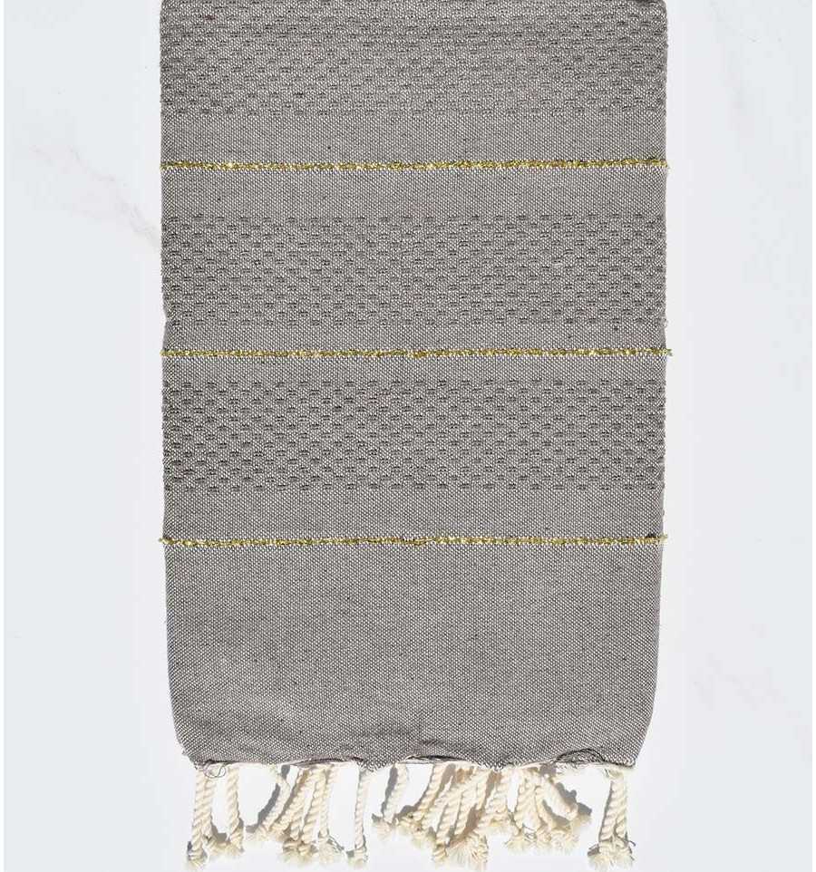 Taupe honeycomb beach towel with lurex Fouta Tunisia - 1