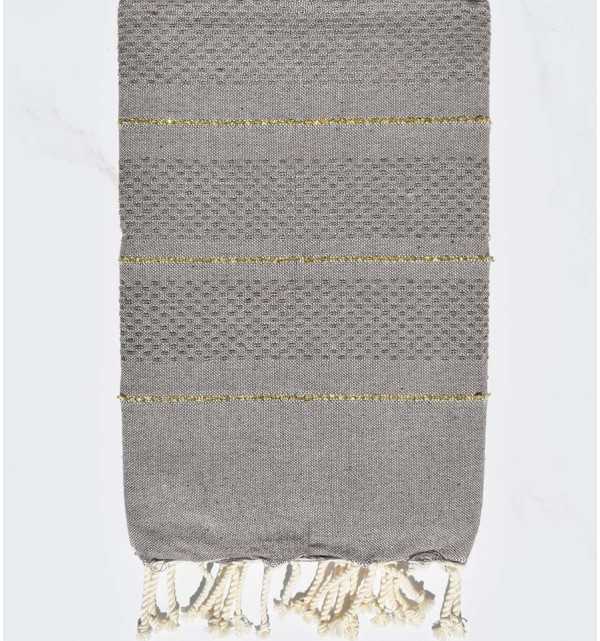 Taupe honeycomb beach towel with lurex Fouta Tunisia - 1