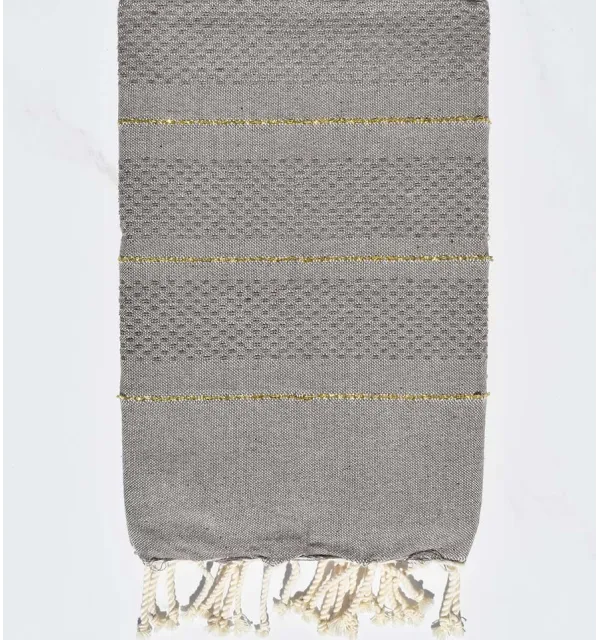 Taupe honeycomb beach towel with lurex Fouta Tunisia - 1