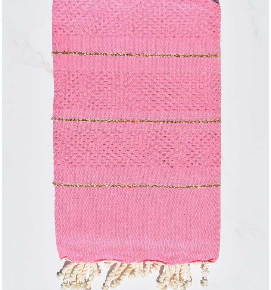 Pink honeycomb beach towel with lurex Fouta Tunisia - 1
