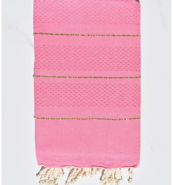 Pink honeycomb beach towel with lurex Fouta Tunisia - 1
