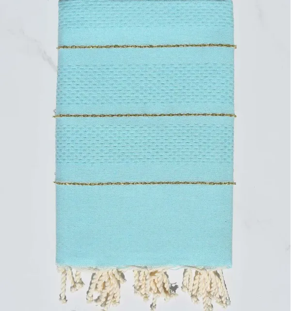 Azure blue green honeycomb beach towel with lurex  - 1