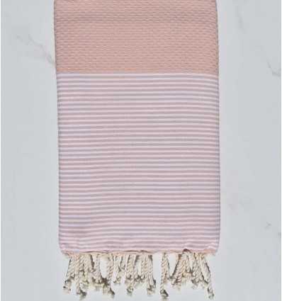 HONEYCOMB coral pink striped white fouta