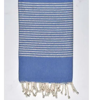 Flat medium blue Lurex Fouta  - 1 2