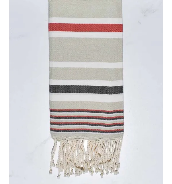 Beach towel dina pale green, red, white and black gray  - 1