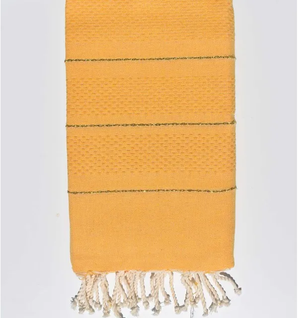 Honeycomb Mustard yellow fouta with lurex Fouta Tunisia - 1