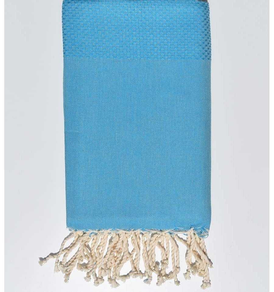 Serviette de plage nid d'abeille unie bleu