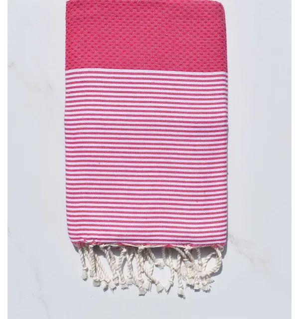 HONEYCOMB raspberry pink with stripes fouta Fouta Tunisia - 1