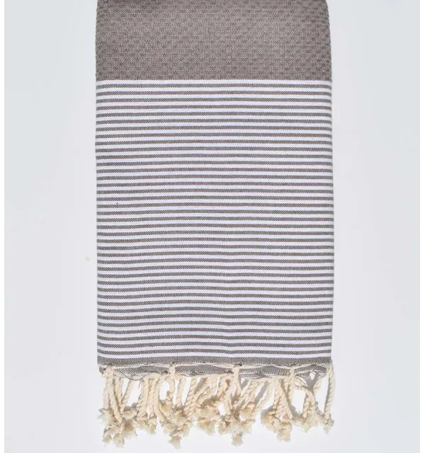 Honeycomb taupe striped white fouta Fouta Tunisia - 1