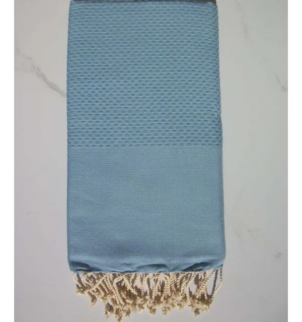 FOUTA nid d'abeille unie bleu bleuet 