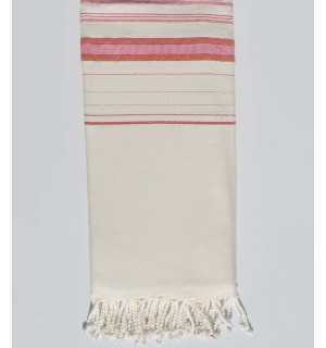 Light cream white and pink Throw with lurex Fouta Tunisia - 1