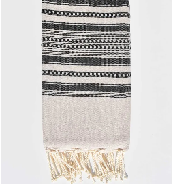 cream white and black arabesque beach towel  - 1