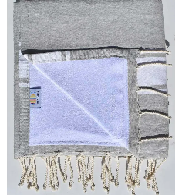 beach towel,doubled sponge greige and white  - 1