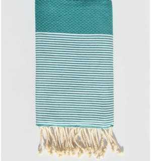 Honeycomb dark cyan beach towel Fouta Tunisia - 1