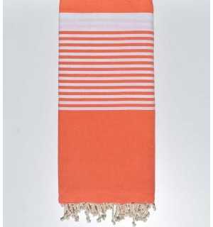 Orange striped white throw Fouta Tunisia - 1 2