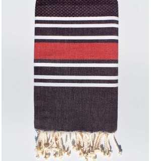 Dark purple honeycomb beach towel with stripes Fouta Tunisia - 1