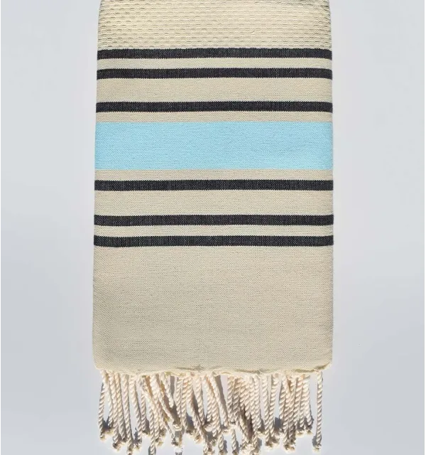 Pistachio green striped red honeycomb beach towel Fouta Tunisia - 1