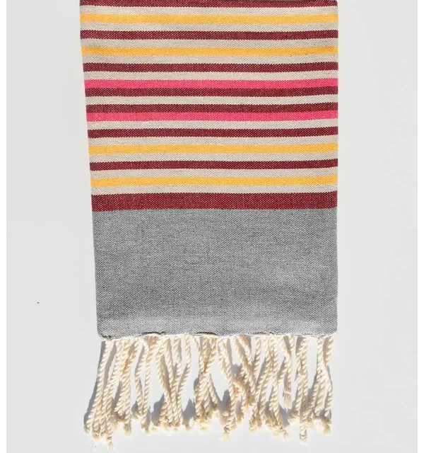 Gray, beige, yellow, pink and burgundy red children's beach towel Fouta Tunisia - 1