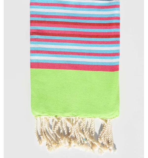 Neon green, pink, sky blue and white children's beach towel Fouta Tunisia - 1