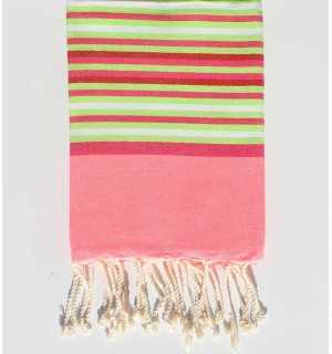 Neon pink, pink, neon green, red and white children's beach towel Fouta Tunisia - 1