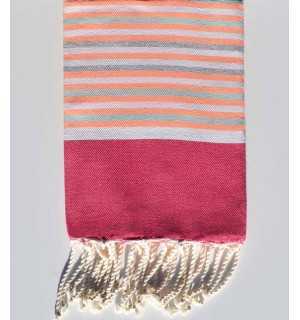 Pink, white, gray, sea green, fluorescent orange Children's beach towel Fouta Tunisia - 1