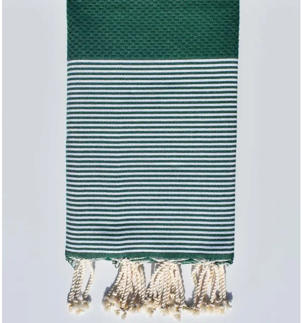 HONEYCOMB bottle green striped white fouta  - 1