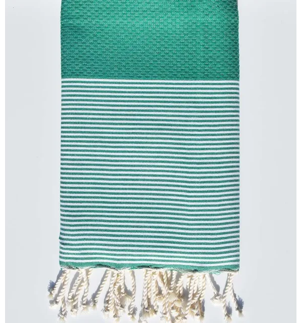 HONEYCOMB moss green striped white fouta  - 1