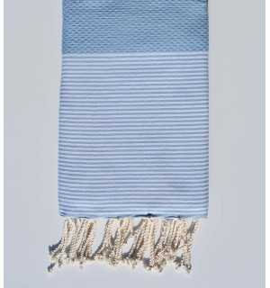 HONEYCOMB light sky blue striped white fouta Fouta Tunisia - 1