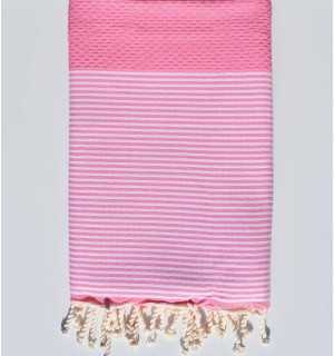 HONEYCOMB pale pink striped white fouta Fouta Tunisia - 1