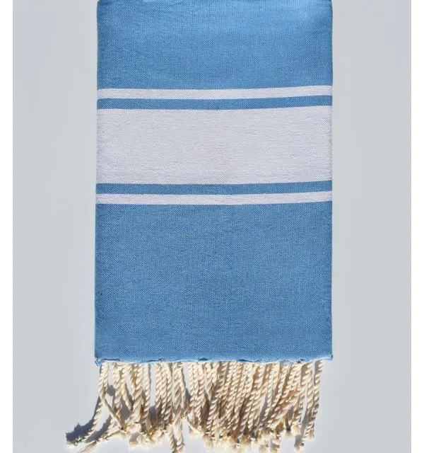 Flat medium azure blue Beach towel Fouta Tunisia - 1