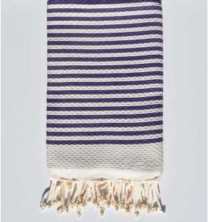 Cream white and purple honeycomb beach towel Fouta Tunisia - 1
