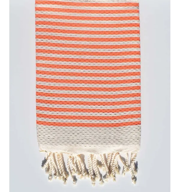 Honeycomb striped 1cm orange Fouta  - 1