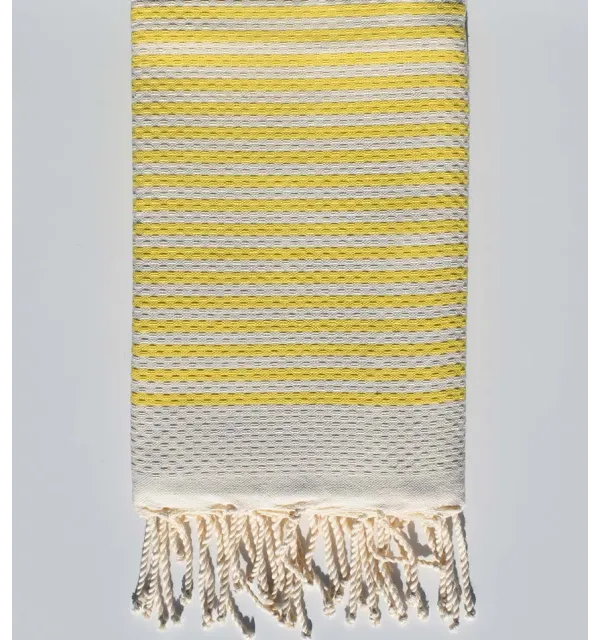 Cream white and neon yellow honeycomb beach towel Fouta Tunisia - 1