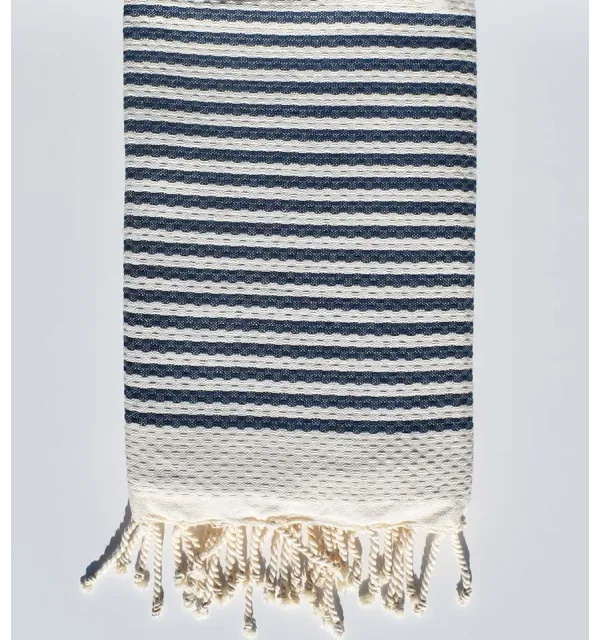 Honeycomb 1cm striped navy blue fouta  - 1