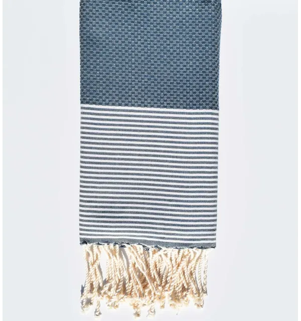 HONEYCOMB mineral blue striped white fouta  - 1
