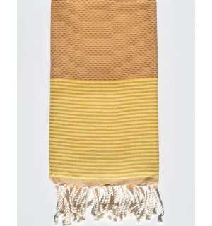 Dark venetian honeycomb beach towel with stripes yellow Fouta Tunisia - 1
