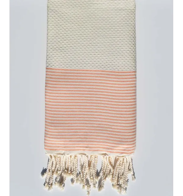 Cream white honeycomb and nasturtium beach towel Fouta Tunisia - 1