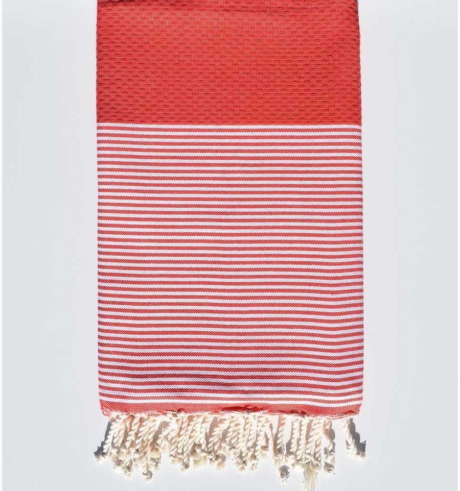 Honeycomb coral red striped white beach towel