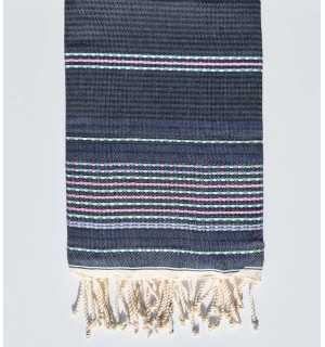Arabesque denim blue with pink stripes Fouta Fouta Tunisia - 1