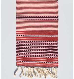 cream white and red arabesque beach towel Fouta Tunisia - 1
