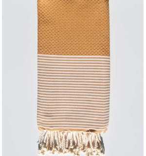 Dark venetian honeycomb beach towel with stripes Fouta Tunisia - 1