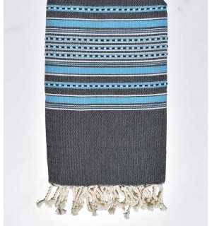 Beach Towel dark blue arabesque with blue stripes Fouta Tunisia - 3