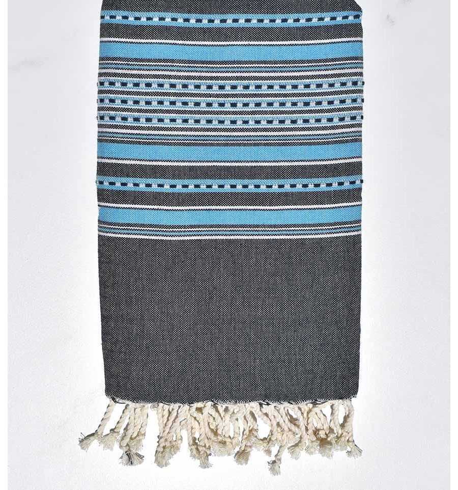 Beach Towel dark blue arabesque with blue stripes Fouta Tunisia - 3