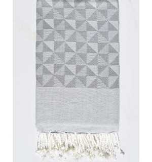 Gray and light gray geometric jacquard beach towel Fouta Tunisia - 1