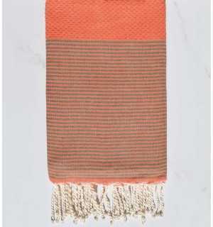 Honeycomb Orange Striped Military Green Beach Towel Fouta Tunisia - 1