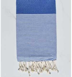 Honeycomb  cerulean blue striped white fouta Fouta Tunisia - 1