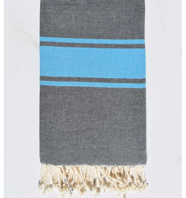 Beach Towel Flat dark gray blue stripes  - 1
