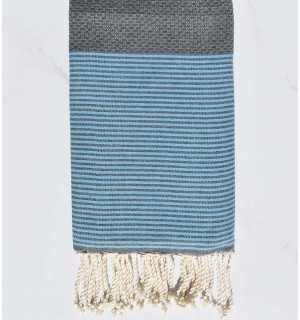 HONEYCOMB grey striped azure blue fouta Fouta Tunisia - 1