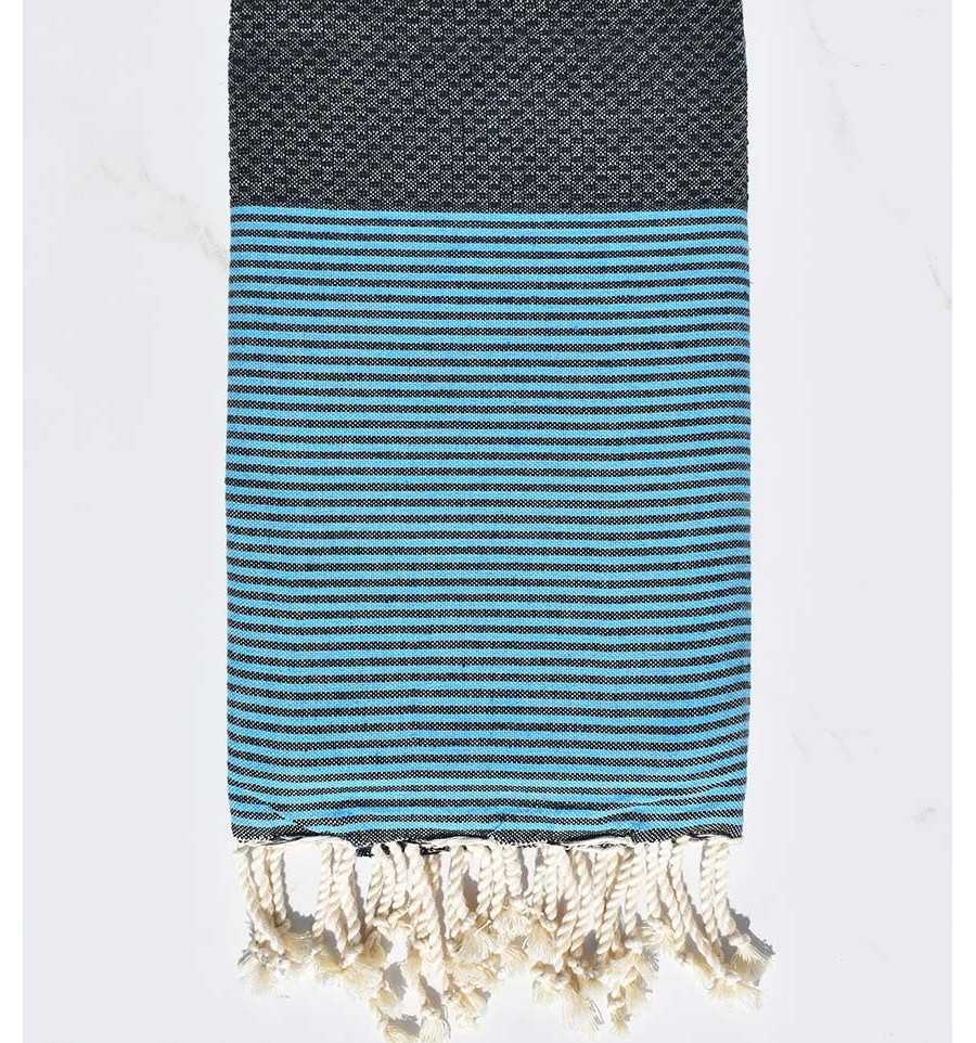 Honeycomb blue striped turquoise beach towel Fouta Tunisia - 1