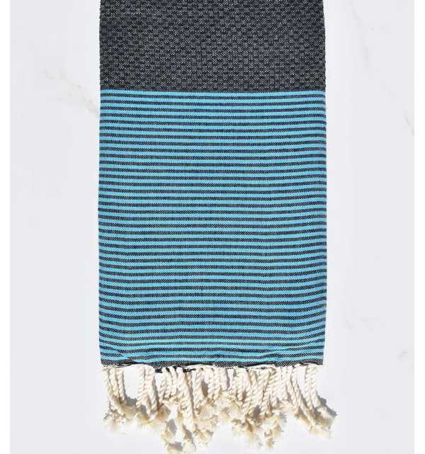 Honeycomb blue striped turquoise beach towel Fouta Tunisia - 1